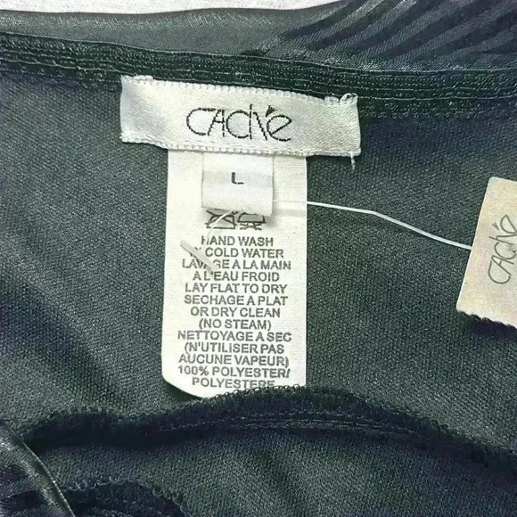 CACHE NWT Black Tier Ruffle Adjustable Spaghetti Strap Top 100% Poly Women Sz L - Picture 6 of 10